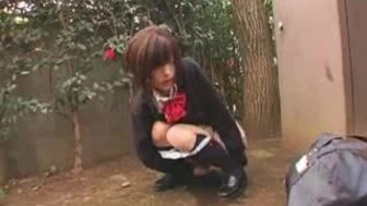 Japanese schoolgirl peeing in public screenshot 4