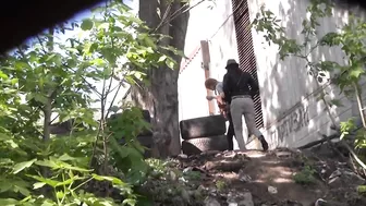 Girls caught peeing behind the warehouse Outdoor spy pee screenshot 1